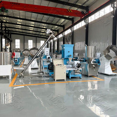MIKIM Machinery's 40-250 kg/hour fully automatic small-scale fish feed production machine can produce floating fish feed pellets and pet food pellets, suitable for aquaculture and pet food.