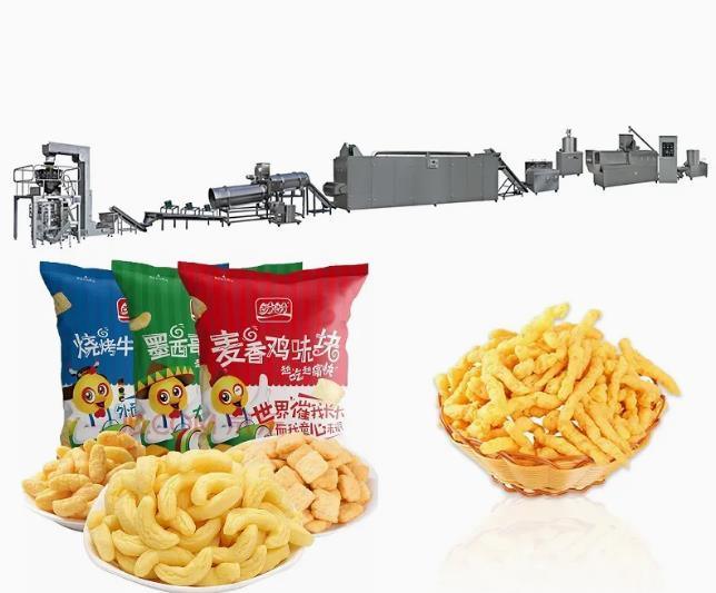 Self cleaning Corn Puff Snack Extruder Food Processing Line With Finish Mixing Extruding Shaping